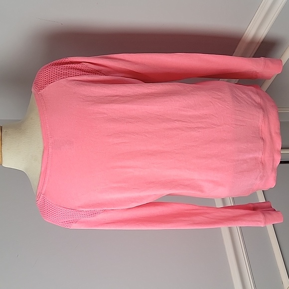 PINK VICTORIA'S SECRET Neon Pink Mesh Shoulder Logo Print Long Sleeve T-Shirt M - Picture 3 of 7